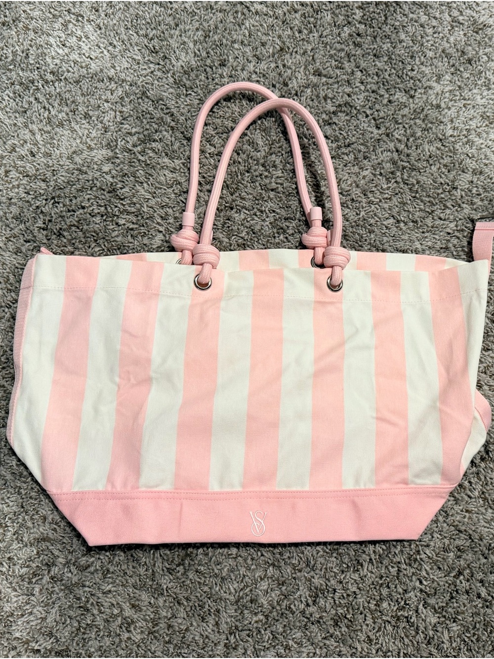 Victoria's Secret Pink & White Striped Knot-Handle Tote NWOT - Picture 3 of 4